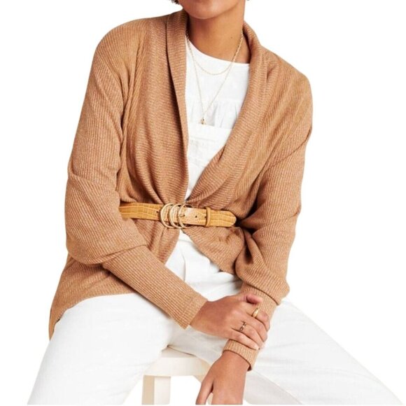 Anthropologie Maeve Ingrid Cocoon Cardigan Cedar Tan Ribbed Open Front Size M - Picture 7 of 10